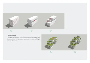 A series of modular architectural designs stacked and layered to create a modern building.