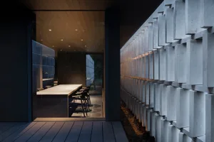 A minimalist contemporary interior design featuring concrete elements.