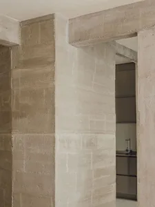 Concrete blocks in a modern industrial kitchen setting