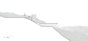 A modern architectural drawing depicting a building made of concrete.