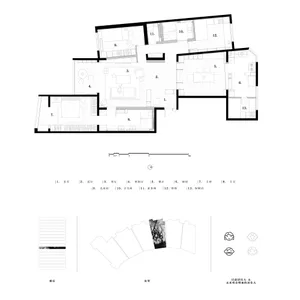 Floor plan of a 3-bedroom apartment with detailed layout and room labels.