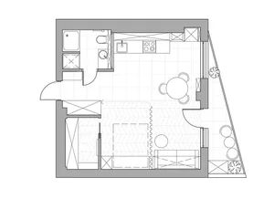 Minimalist floor plan of a residential apartment