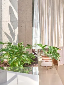 Modern interior design featuring concrete materials