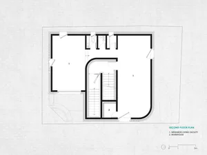 Modern architectural floor plan for a second floor warehouse and living space