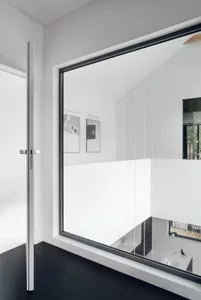Modern minimalist bathroom featuring glass walls and floor.