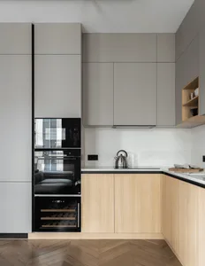 Modern minimalist kitchen with wooden and lami