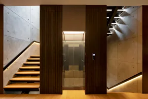 Modern interior design featuring concrete and wood materials