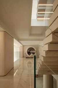 Modern office interior with glass walls and sleek design