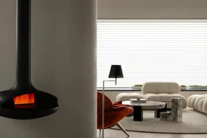 Modern minimalist living room featuring contemporary furniture and clean lines in a sleek, stylish space.