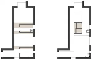 Floor plan of a modern interior space showing living and sleeping areas.