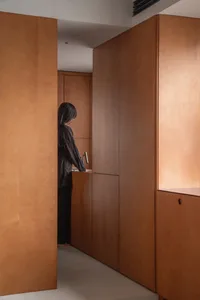 現代簡約廚房，搭配木質櫥櫃與俐落設計元素。