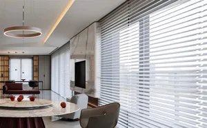 Modern minimalist living room with white marble blinds and furniture