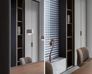 Modern cabinet interior with minimalist design, featuring a mix of materials including wood and metal.