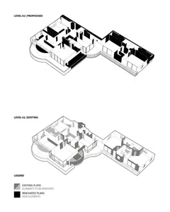A revised architectural floor plan with a combination of gray and black elements in a residential building.
