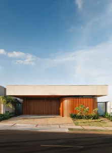 A modern architectural building with wooden elements.