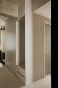 A minimalist white interior with clean lines and modern design.