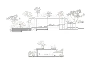 Modern home interior with glass walls and open space