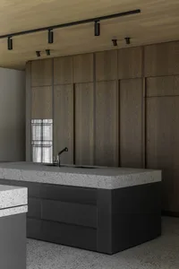 Modern residential kitchen with granite countertop