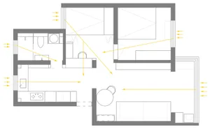Simplified architectural layout of a modern residential or commercial space.