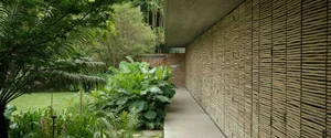 A modern exterior building with wooden paneling