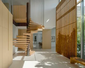 Modern interior design with an open plan and wooden materials