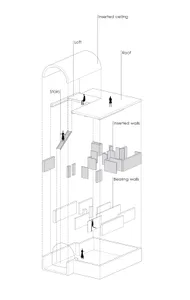 Cross-section diagram of a loft with inserted walls, stairs, and loft space.