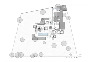 2D architectural blueprint of a modern house layout.