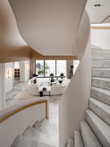 Modern residential living space with white marble interior design