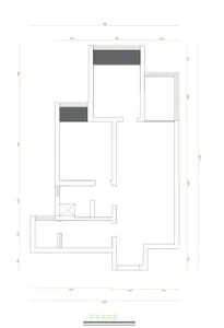 Detailed floor plan of a residential building with dimensions and structural layout.