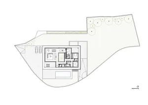 Floor plan of a modern residential design, showcasing contemporary layout and space utilization.