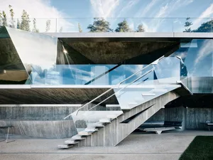 Modern building with concrete structure and glass facades