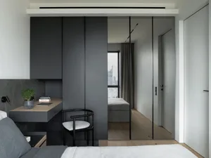 Minimalist interior space showcasing modern furniture.