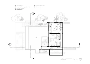 Architectural drawing of a residential floor plan, including indoor staircase, double queen room, king room, and indoor batht