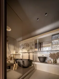 Modern bathroom interior with marble and ceramic materials