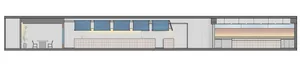 Cross-sectional plan of a modern office space featuring tile flooring, showcasing contemporary design principles.