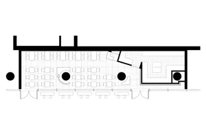 2D architectural drawing of a restaurant floor plan with a tile pattern.