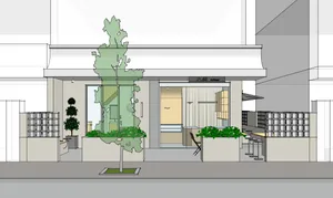 Modern storefront with glass and concrete materials for commercial space