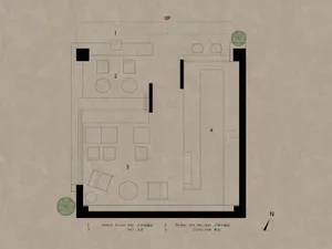 Floor plan of a modern design featuring an outdoor leisure area, hall, outdoor card seat area, living room, and bar counter.
