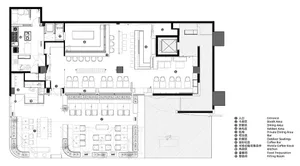 現代餐廳布局的詳細2D技術建築圖，包含卡座、用餐區、私人餐廳及燒鳥區