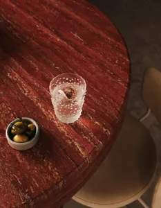 A modern cocktail table made of marble.
