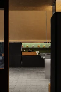 Modern food court with concrete walls and floor
