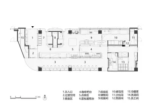 Bakery cafe floor plan showing various functional zones and equipment locations.