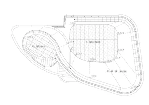 Building section plan with detailed glass roofing design.