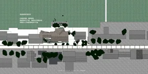 Architectural rendering of a lakeside residential retreat featuring natural elements, pathways, and water features.