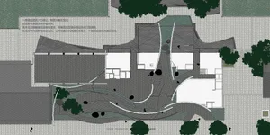 Minimalist house plan featuring concrete, wood, and glass materials.