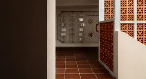 Ceramic tile retail store interior with modern design elements.