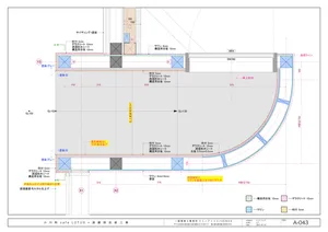 Floor plan featuring a modern interior design with floating concrete platforms and glass walls.
