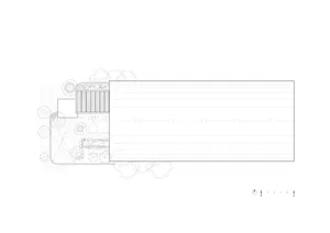 Outdoor space plan with pavement detailing, layout, and surrounding landscaping.