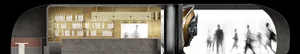 Minimalist retail store with metallic accents and concrete surfaces