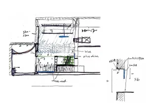 A detailed architectural drawing of a modern interior design featuring white wood.